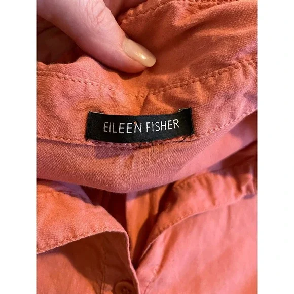 Eileen Fisher Linen Blend Salmon Pink Shirt Dress - Picture 8 of 9